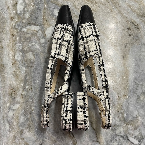 Women’s Black and White Tweed Slingback Shoes Women’s 7 - Picture 6 of 10